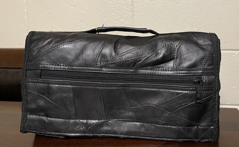 Patchwork leather & Tapestry Rolling Tote Bag Foldable Wheels gallery