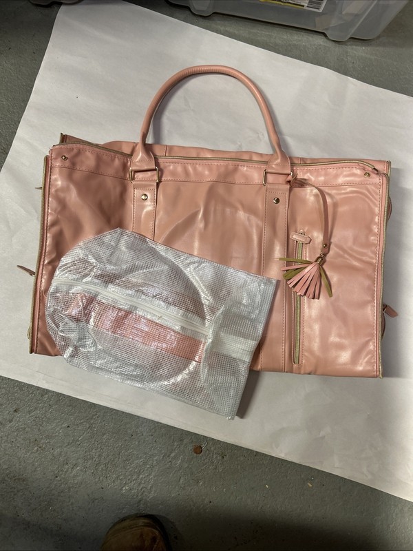 Carry On Garment Bag, Large Polyester Faux Leather Duffle Pink Bag Waterproof gallery