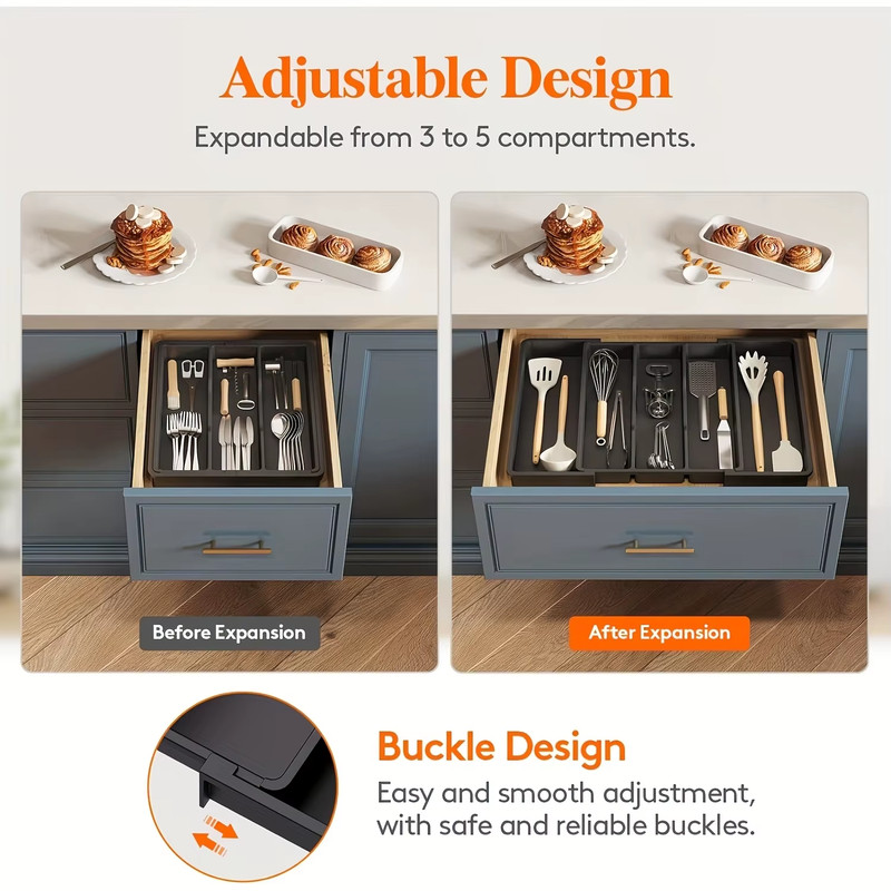 Expandable & Adjustable Large Plastic Kitchen Utensil Organizer - Cutlery Holder gallery