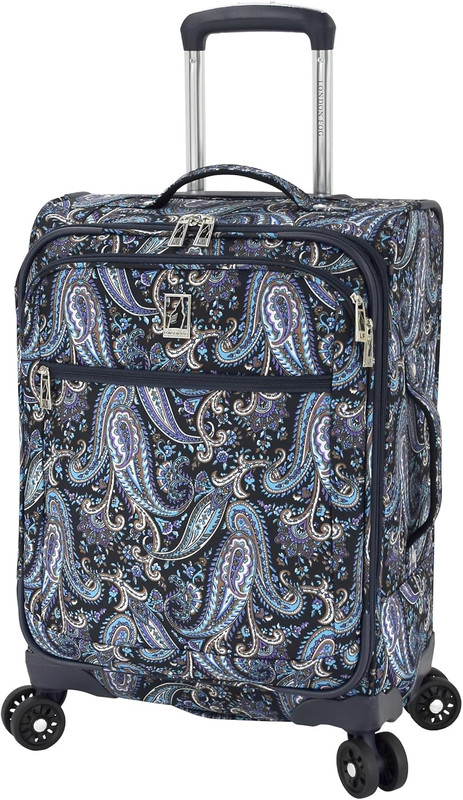 Mayfair 20 Inch Carry on Expandable Softside Spinner, Navy White Paisley