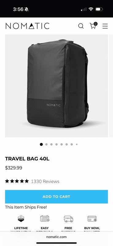 Nomatic 40L Travel Bag, , Duffle or Backpack, Laptop Sleeve, RFID