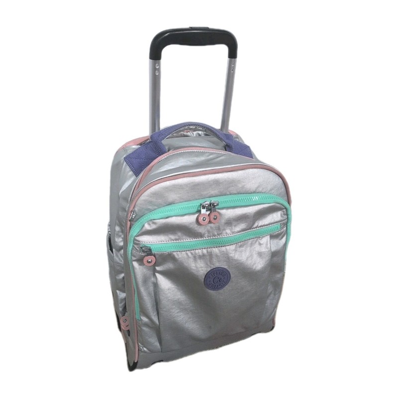 Kipling Gaze Large Metallic Rolling Backpack Original - Silver w/ Pastels