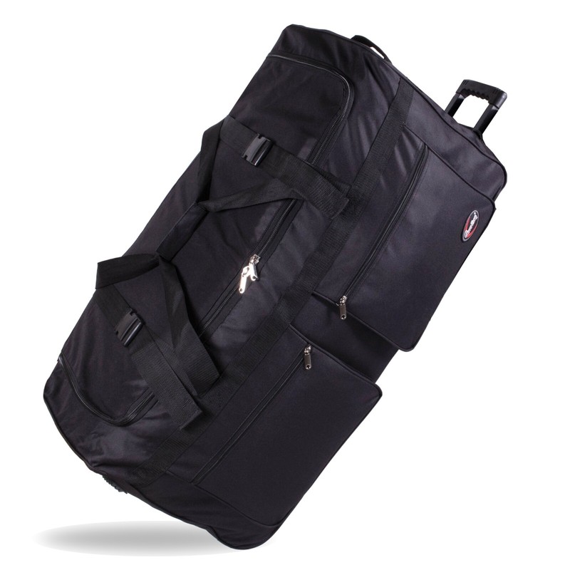 40″ Polyester Rolling Duffel Wheeled Luggage Suitcase Travel Duffel Bag – Black