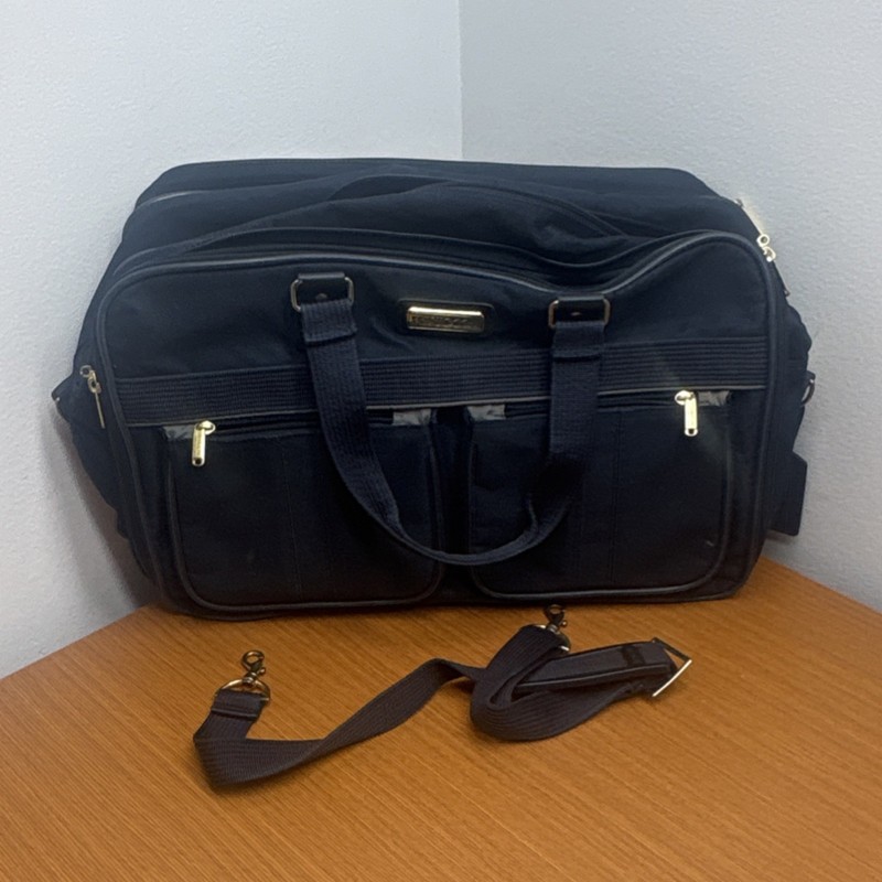 Nylon Duffle Bag Black Multiple Compartments Adjustable Strap
