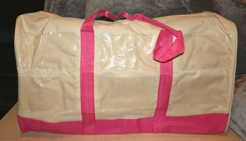 Unbranded Tan Pink Duffle Bag 24″ l x 9″ d x 13″ h 6 Photo Sleeves on Side