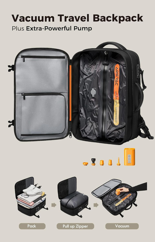 80L Expandable Vacuum Backpack with TSA Lock & Pump for Travel & Laptops gallery