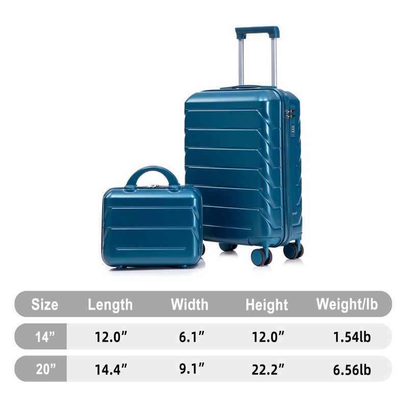 14-inch/20-inch ABS spinner luggage set, 2 pieces, with combination lock ( Blue) gallery