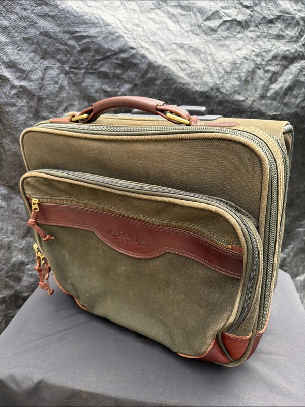 Orvis Battenkill Rolling Briefcase Business Class Bag Leather Green Canvas 16x14 gallery