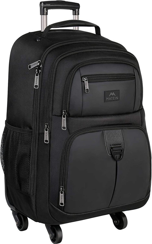 Rolling Backpack with 4 Wheels, 17 Inch Roller Travel Laptop Backpack Black