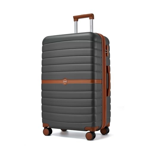 Expandable 28 Inch Luggage with Spinner Checked-Large 28-Inch Grey/Brown