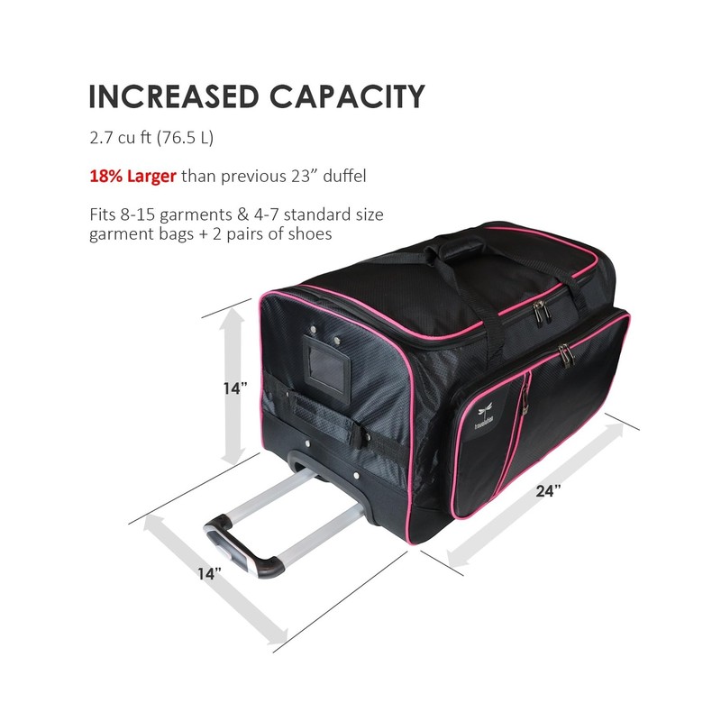 Travolution 24 Inch Garment Rack Duffel with Wheels, Black/Pink Pink 24" gallery