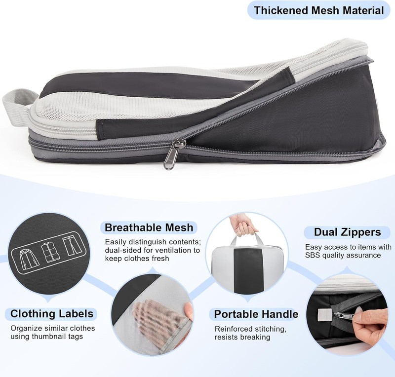 Black - 6 Set Compression Packing Cubes for Travel Essentials, gallery