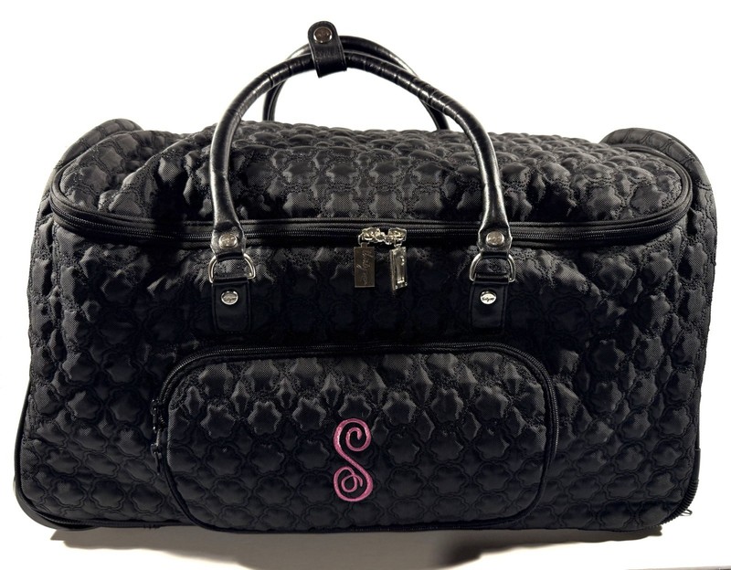 THIRTY ONE QUILTED ROLLING DUFFLE / CARRY ON, Black, Hidden Handle, S Monogram