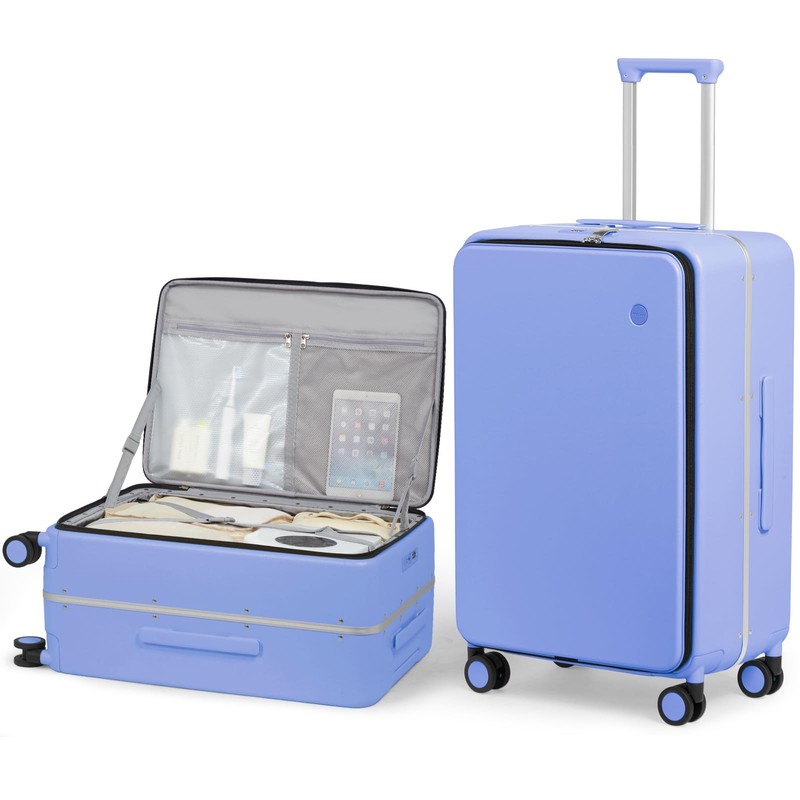 24 Inch Checked Luggage PC Hard Shell Suitcase Top Opening Aluminum Frame Tra…