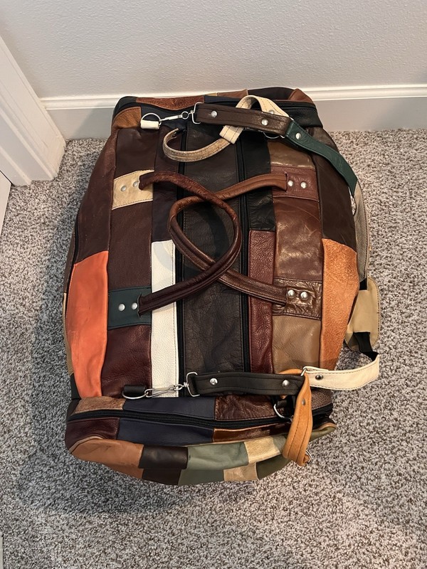 Patchwork Leather Multicolor Duffle Bag with Adjustable Straps made in Mexico gallery