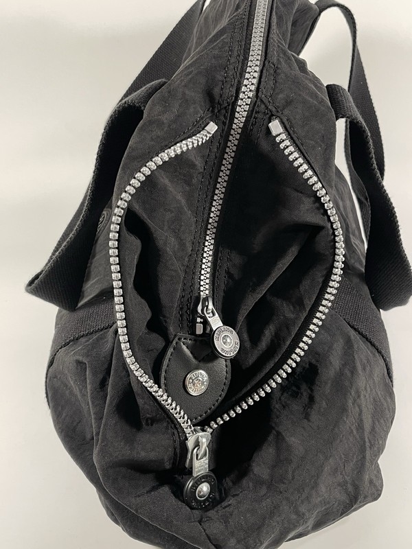 Vintage Kipling Duffle Bag Black Nylon Travel Expandable Weekend Zip Tote gallery