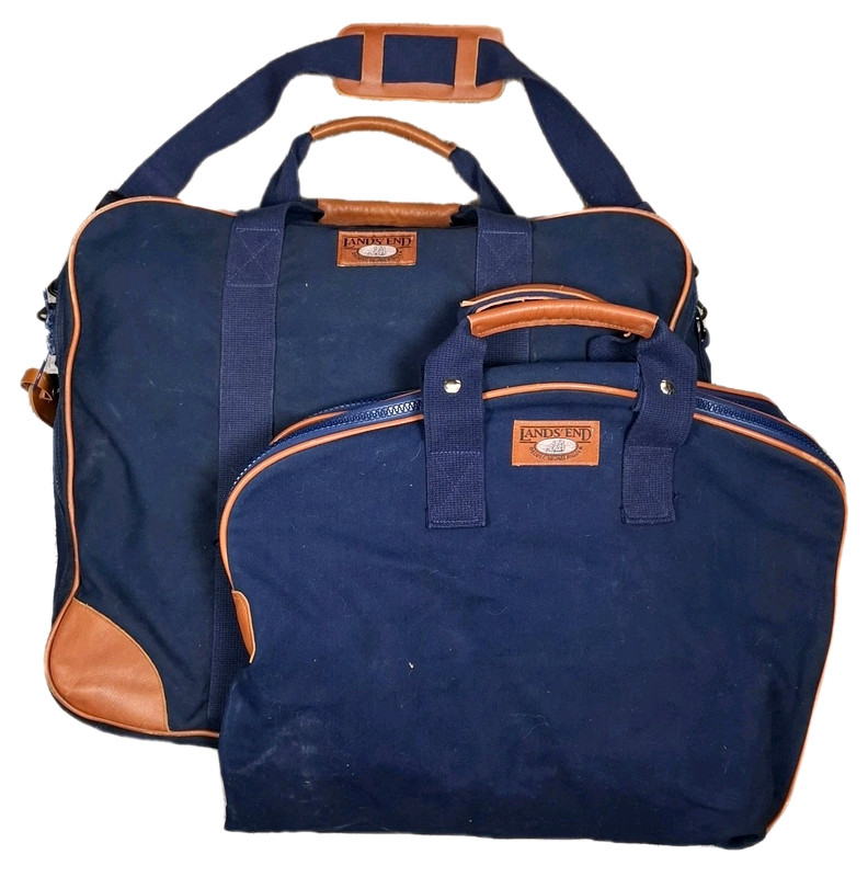 VTG Lands End Deluxe Square Rigger Canvas Leather Garment Bag & Luggage Bag