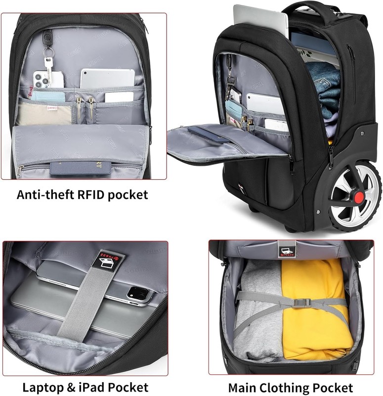 Rolling Backpack,Waterproof Backpack with Wheels for Business and Travel Commute gallery