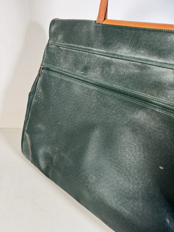 Source Perrier Collection Green & Tan Leather Luggage Tote Bag Carryon 19x15x7.5 gallery