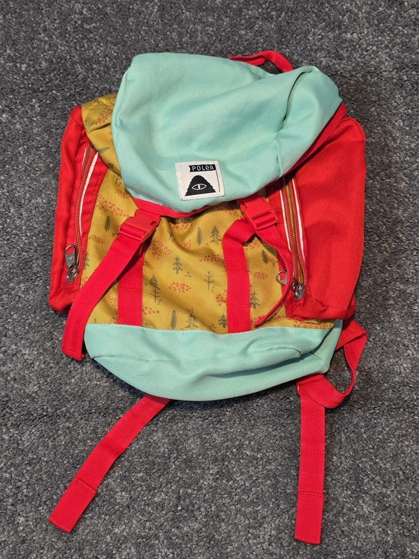 Poler Backpack Red Nature Print 16″ Lightweight Adjustable Straps Outdoor