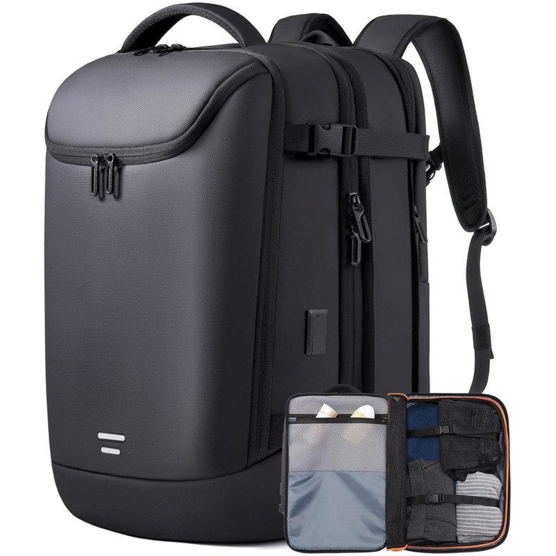 Water-Resistant 50L Expandable Backpack with Anti-Theft Pocket and USB Port