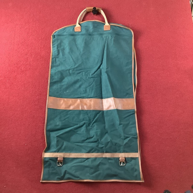 Vintage Ralph Lauren Canvas Garment Bag Green w/ Brown PU Leather Trim Zip