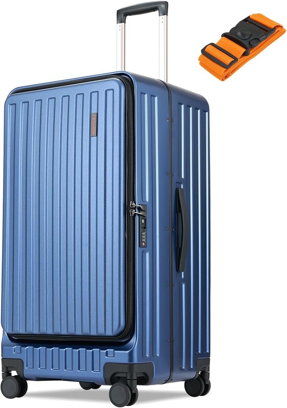 29 Inch Hard Shell Suitcase Blue Spinner Aluminum