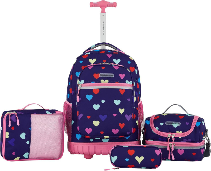 4 Piece Rolling Backpack Set with Accessories,Heart gallery