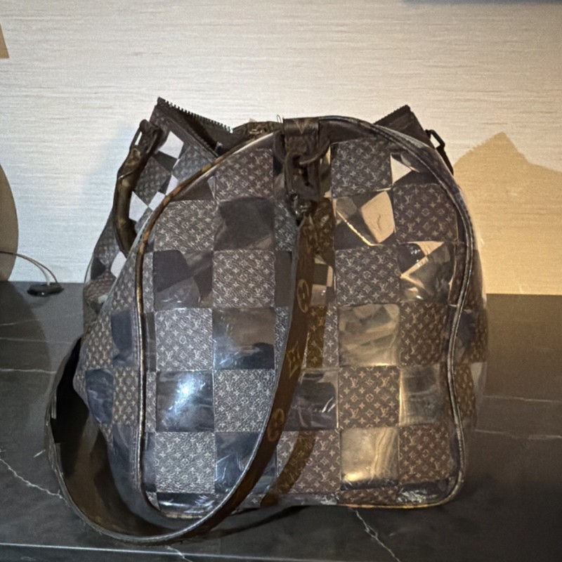 Louis Vuitton Monogram Checkered Large Clear Brown Travel Duffle Bag PVC Leather gallery