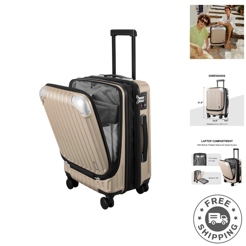 Grace 20-Inch Expandable Carry-On with Laptop Compartment – Champagne Elegance