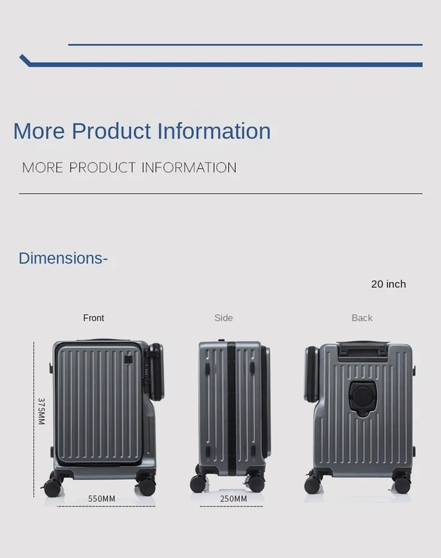 Multifunctional Carry on Suitcase Front Opening Laptop Boarding Case USB Chargin gallery