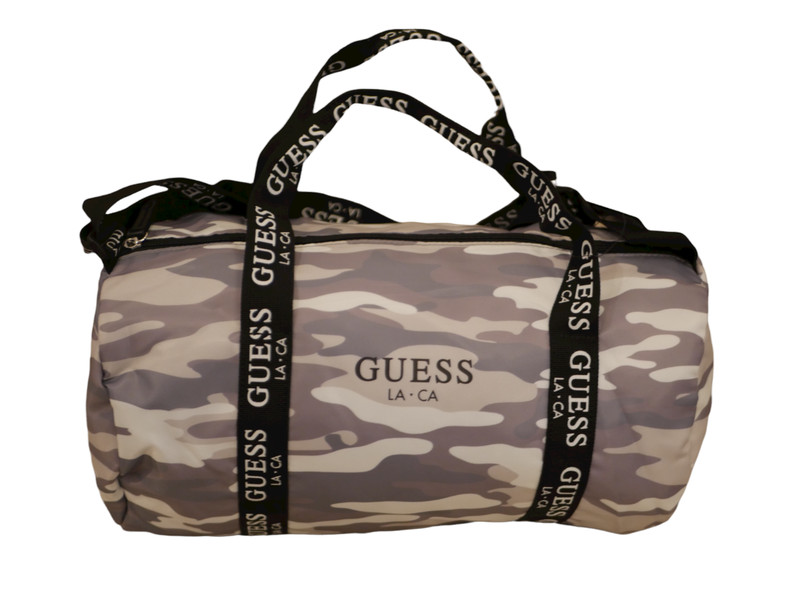 NEW WT WOMEN’S GUESS WEEKENDER MINI DUFFEL GYM BAG NYLON LILAC CAMO LOGO ACCENT