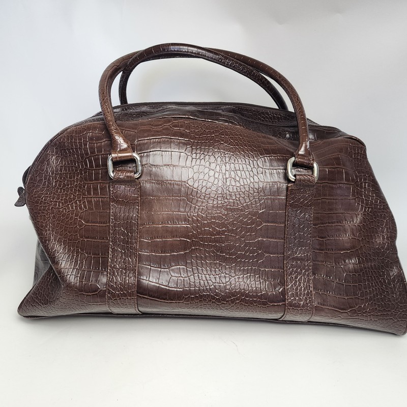 Bath & Body Works Brown Croc Embossed Faux Leather Travel Duffel Bag Luggage Tag gallery