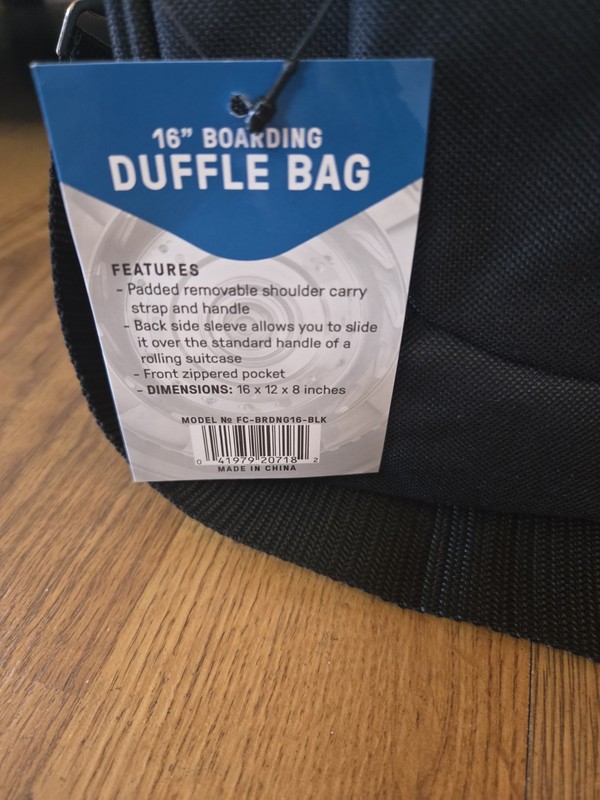 First Class 16” Boarding Duffle Bag With Shoulder Carry Strap Black Carry On NWT gallery