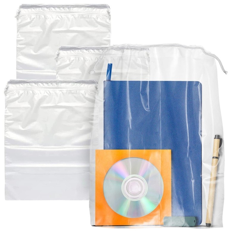 Clear Plastic Drawstring Bags Waterproof 2 Mil 1000 Count 12 x 18 in
