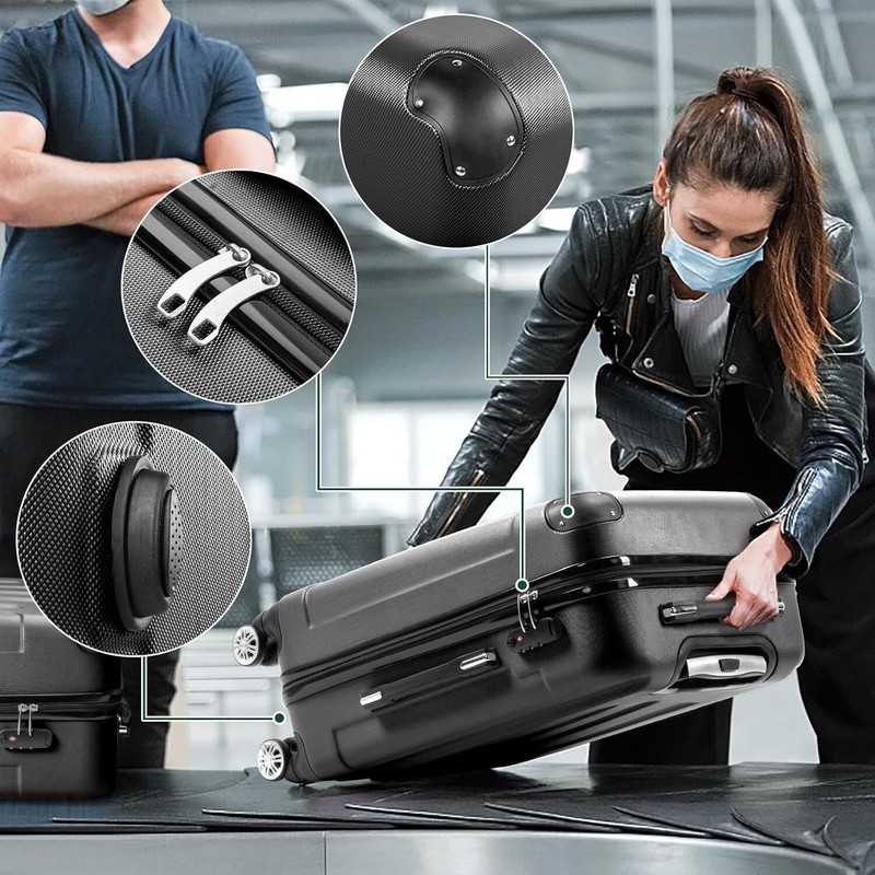 3-Piece Hardshell Luggage Sets with Spinner Wheels TSA Lock Black (20"/24"/28") gallery