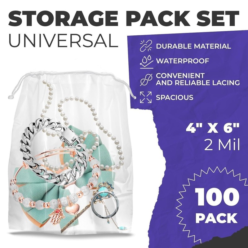 Clear Drawstring Bags Waterproof 2 Mil Polyethylene Travel 100 Count 4 x 6 in gallery