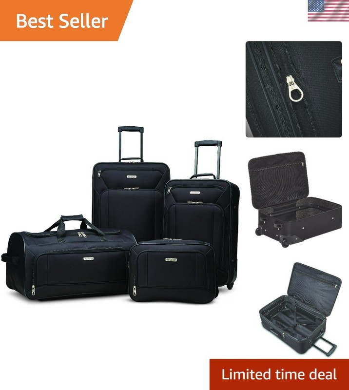 Versatile Black 4-Piece Luggage Set with In-line Skate Wheels & Push Button Lock