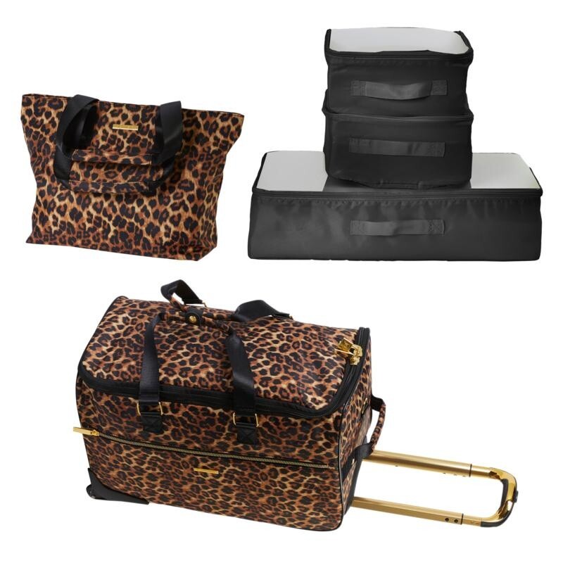 Joy Eco Luxe World Traveler 5pc Light & Chic Luggage Set – Classy Leopard – New