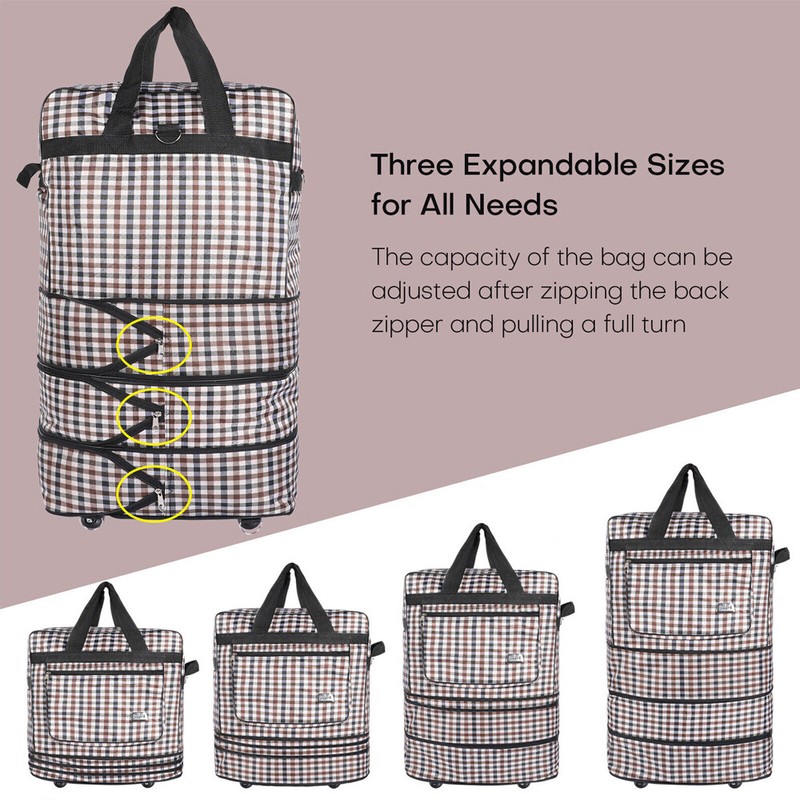 3-Layers Expandable Duffel Bag Suitcase Collapsible Rolling Wheeled Luggage Bag gallery