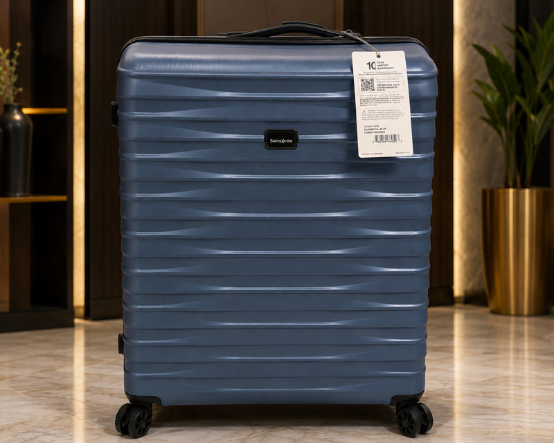 Samsonite Elemental Blue Large Checked Spinner Suitcase TSA Expandable Luggage