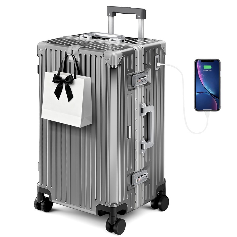 Large Aluminum Framed Suitcase Carry-On Luggage Travel Suitcase USB Port TSA gallery