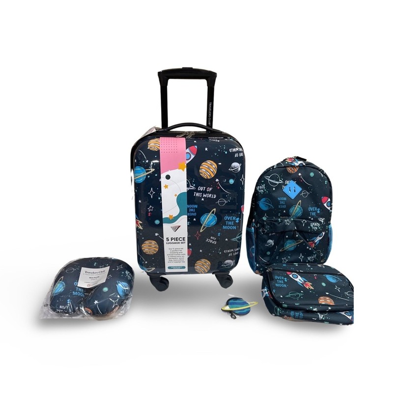 TRAVELERS CLUB Kid’s Hard Side Carry-On Spinner 5 Piece Luggage Set – Space