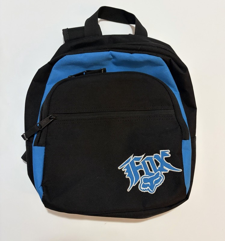 Fox Racing Black Blue 14 InBackpack Mini Travel School Daypack Adjustable Straps gallery