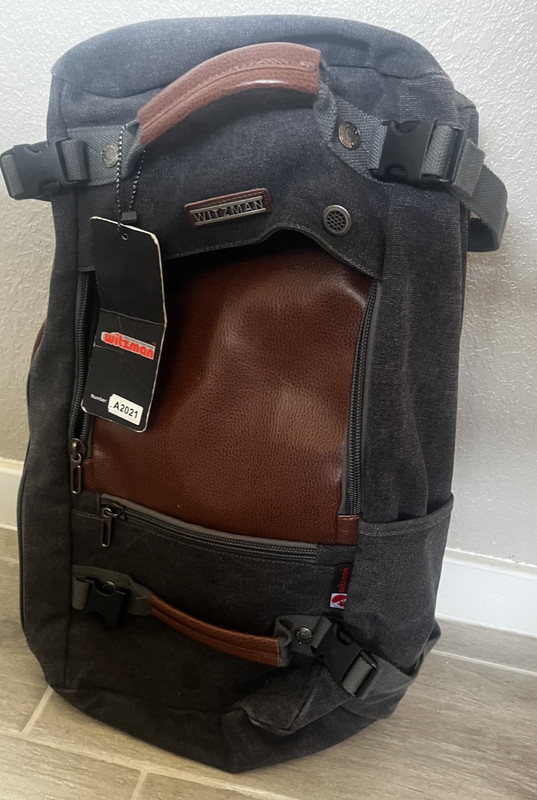 Witzman Travel Convertible Backpack and Duffle in Gray Canvas with Leather Trim