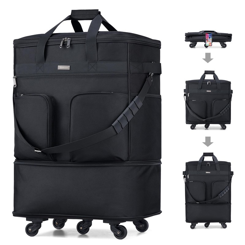 Expandable Collapsible Luggage with Wheels, Black Upgrade Version 2, 98L, Wat…