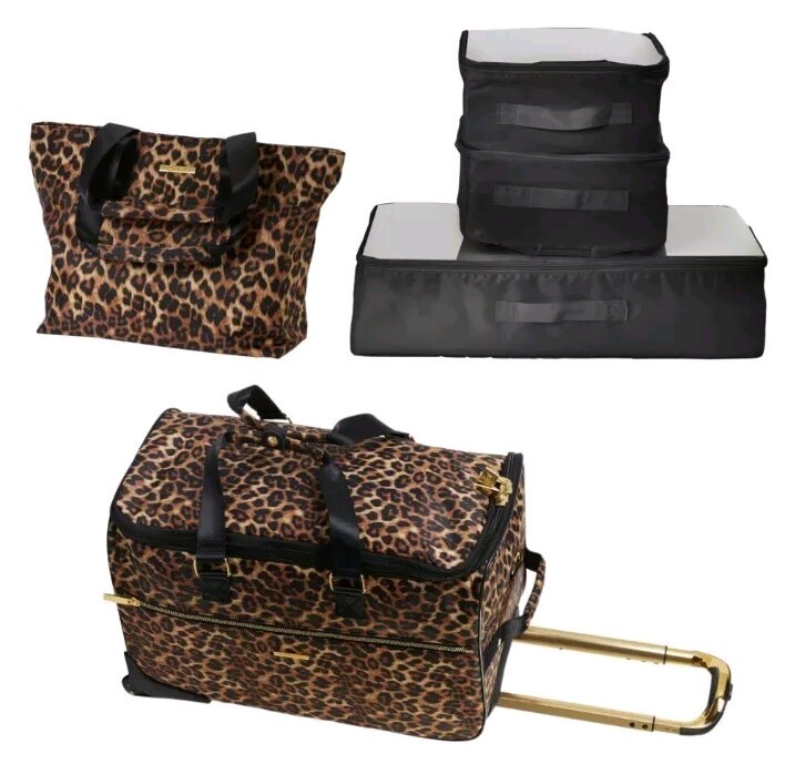 Joy Eco Luxe World Traveler 5pc Weekender Luggage, Tote, Packing Cubes-Leopard gallery