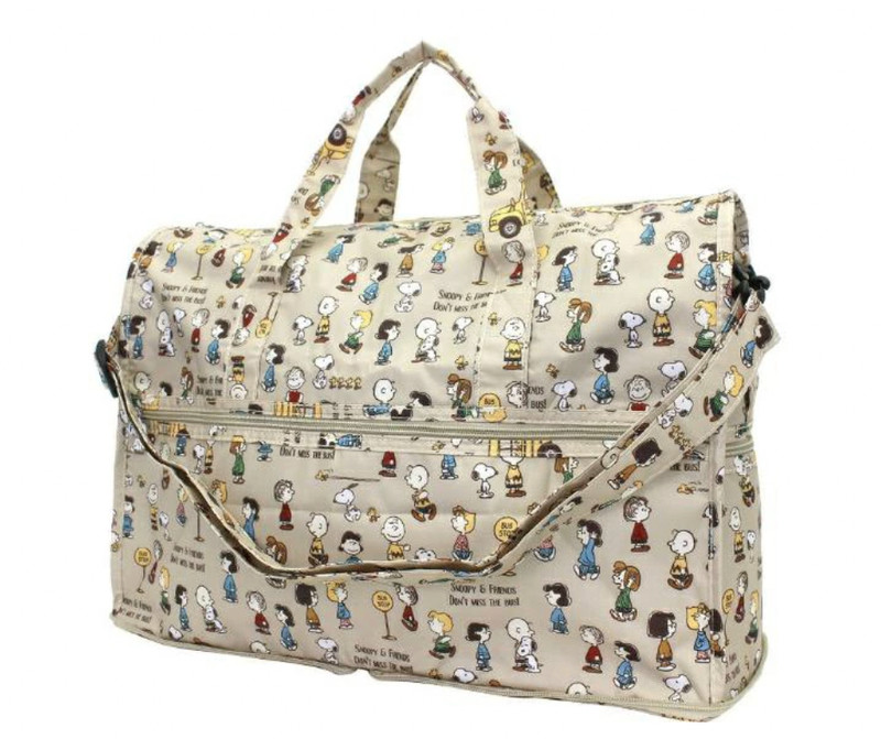 Peanuts Snoopy HAPITAS Many friends Bus travel duffle carry on baggage bag Beige