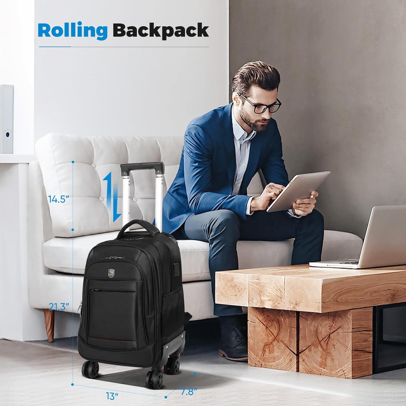 360° Rotating Water Resistant Rolling Backpack with 4 Removable Wheels for Adult gallery