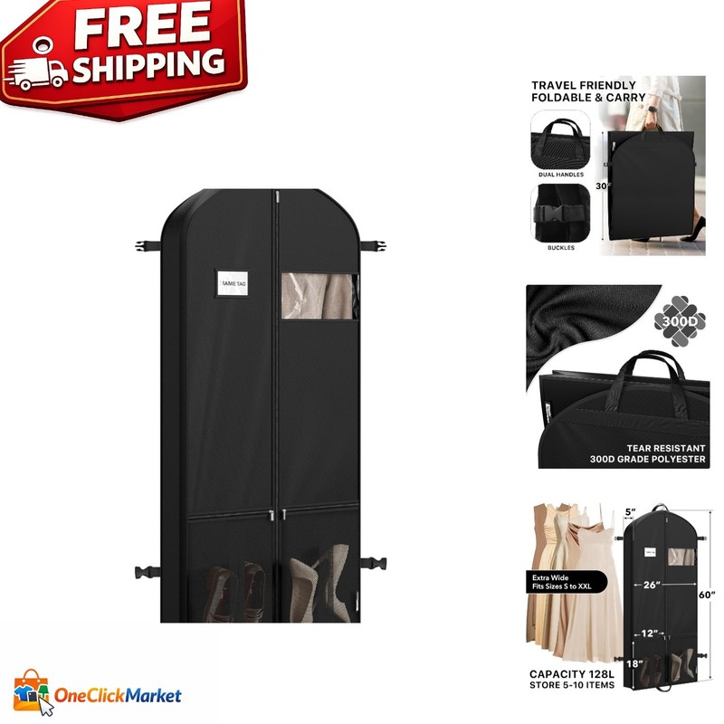 Spacious 60” Polyester Garment Bag with Dual Pockets for Organized Travel